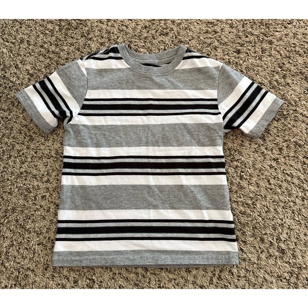 Wonder Nation Boys Gray, Black, White Strip Boys Short Sleeve Size XS (4-5)